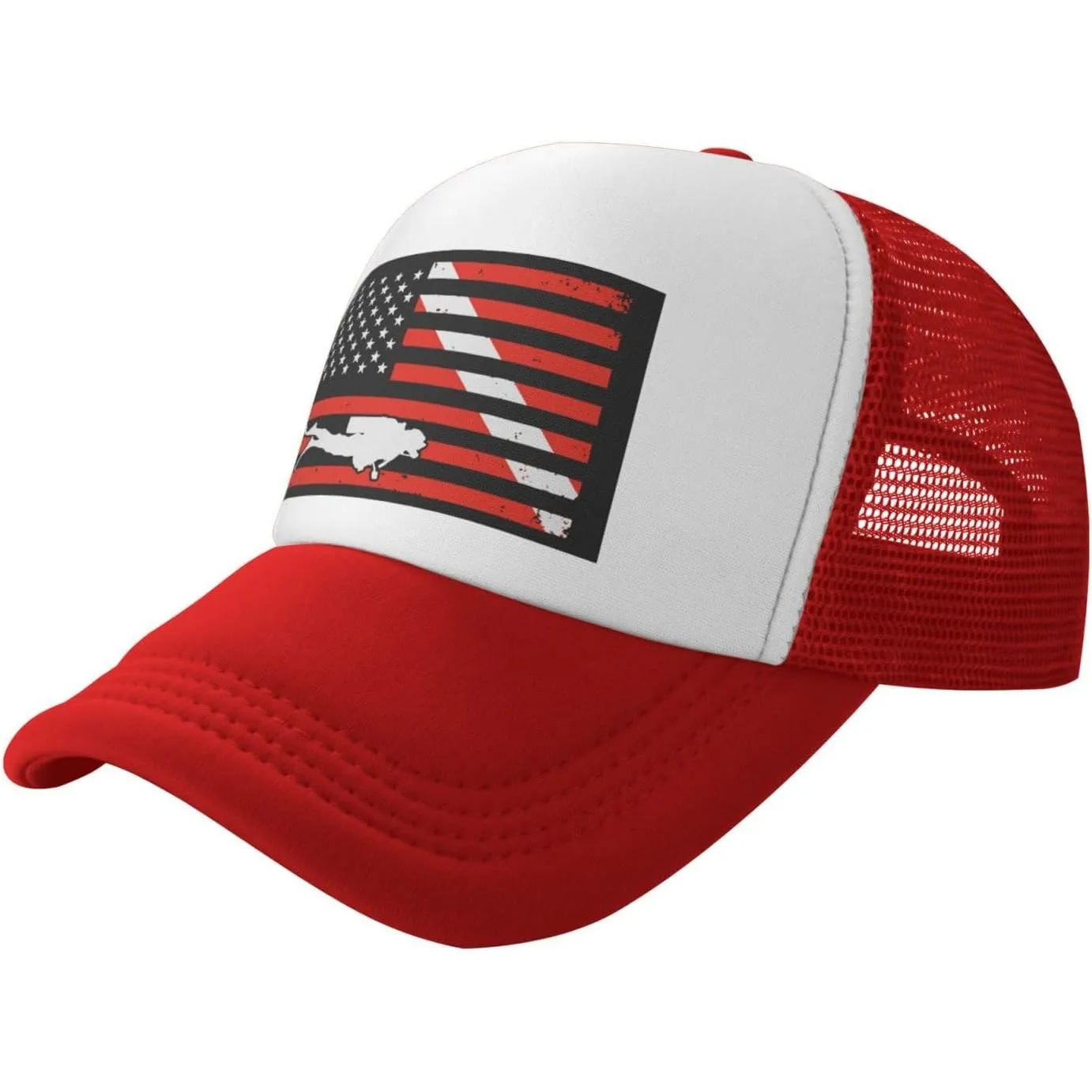 Diver Down Flag Scuba Diving Trucker Hat Vintage American Mesh Snapback Cap Outdoor Sports