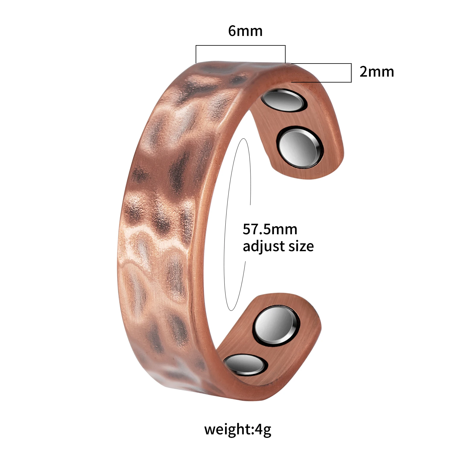 Wollet Copper Ring para Mulheres Ajustável Vintage Pure Copper Magnetic Ring Wedding Bands Open Cuff Anéis de Dedo para Mulheres Jóias