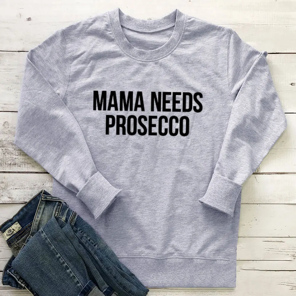 MaMa Needs Prosecco New Arrival Russian Cyrilli 100%Cotton Women Sweatshirt Women Funny Casual Spring Long Sleeve Top Slogan Top