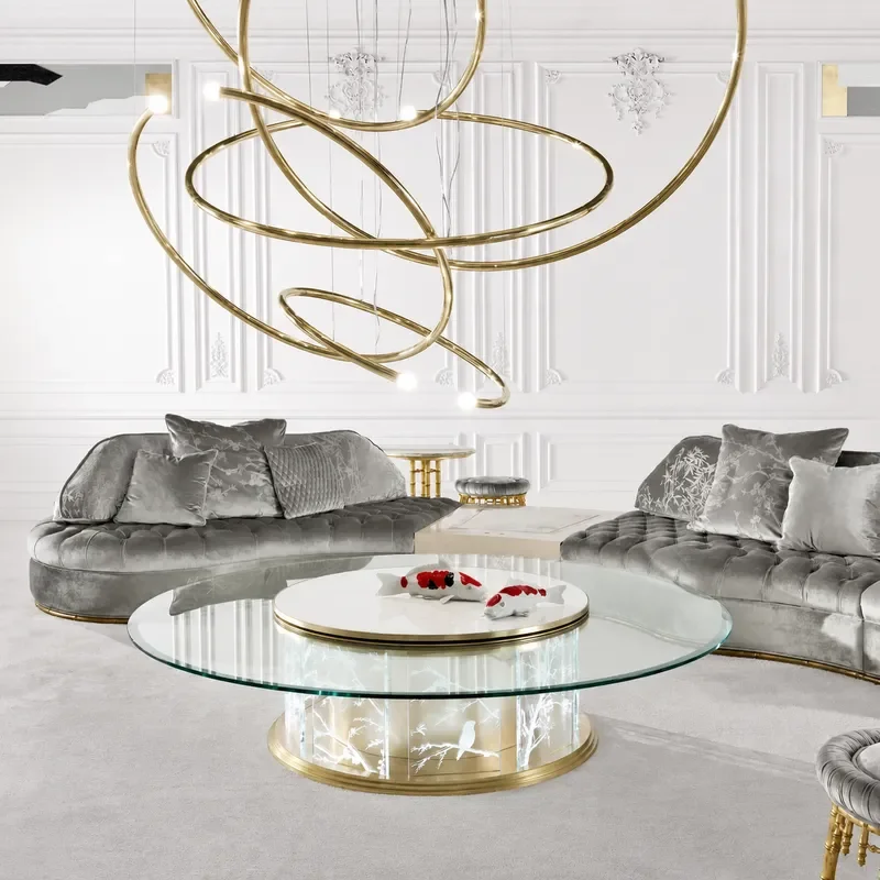 Modern Luxury Coffee Table with Turntable Tempered Glass Top Creative Living Room Furniture Home Art Decor High End Design