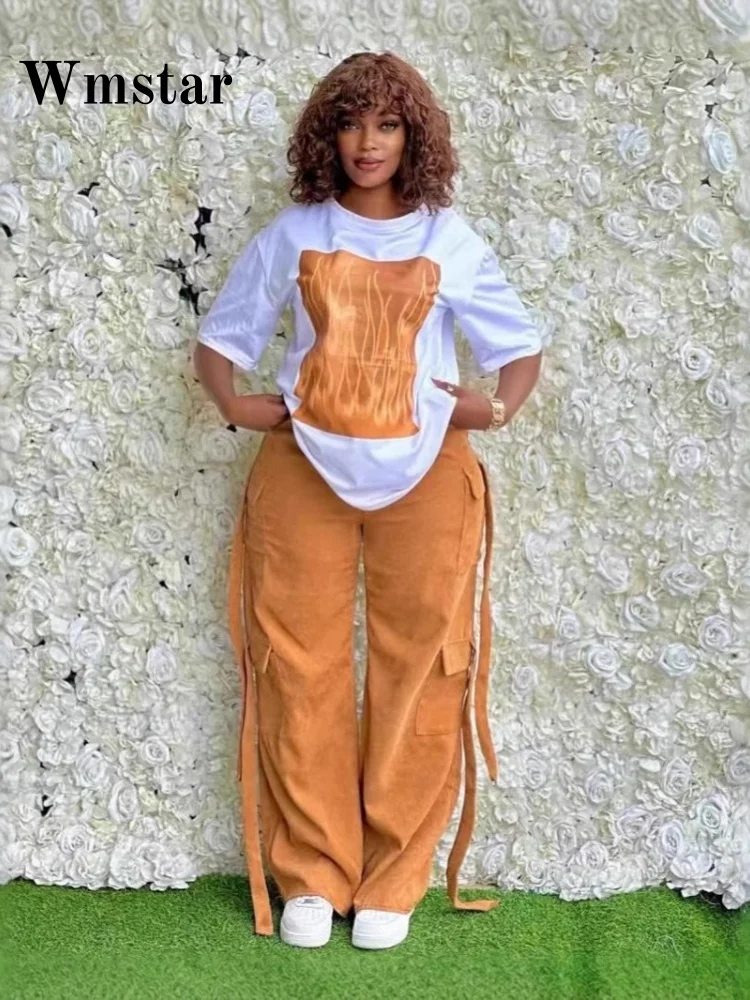 

Wmstar Two Piece Outfits for Women Wholesale Casual Fashion Loose Cargo Pants Sets Multi Pocket Two Piece Set Matching Suit