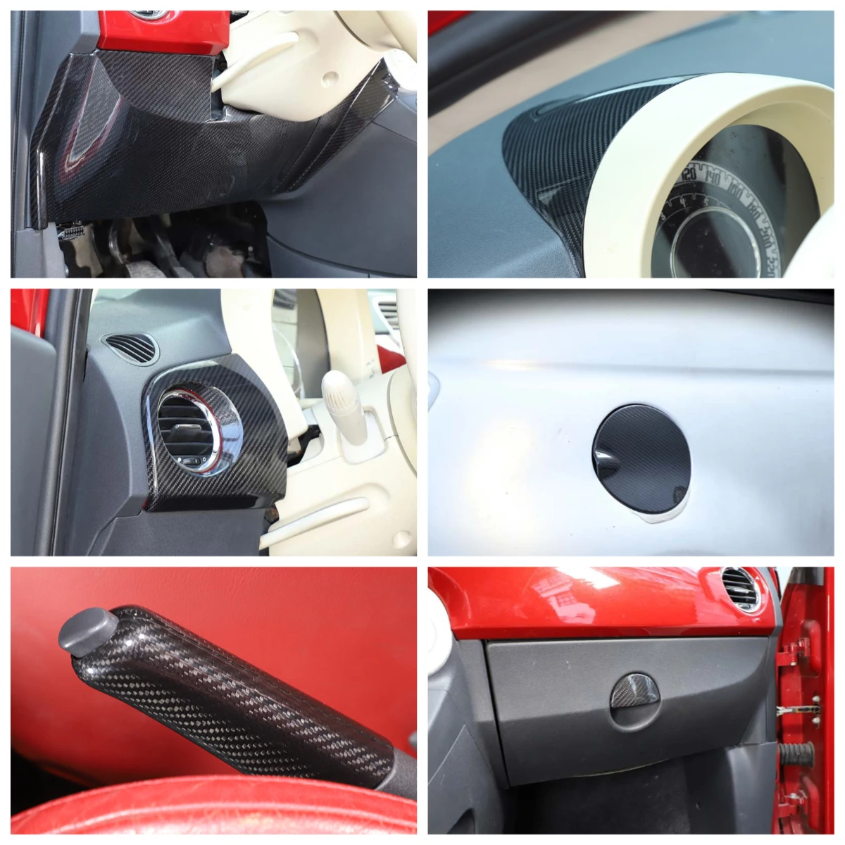 

Real Carbon Fiber Interior Dashboard Steering wheel Glove box handbrake Fuel tank Frame Trim For Fiat 500 2007-2015 Decoration