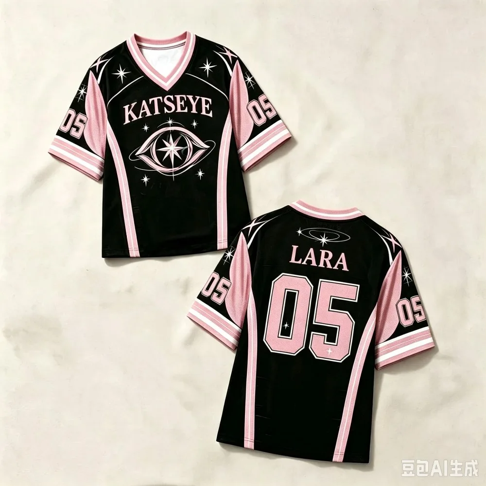 Star Eye Symbol Mesh Breathable T‑shirt Y2K V‑Neck  Number Printed Loose Casual Fashion Short Sleeve Sport Tees for Adult & Kids