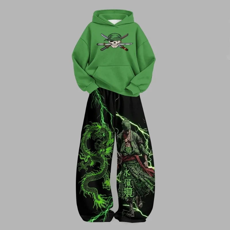 One Piece Anime Printed Costume, Handsome Three Blade Flow Solon Set,Hoodie and Pants,Comfortable Clothing for Autumn and Winter