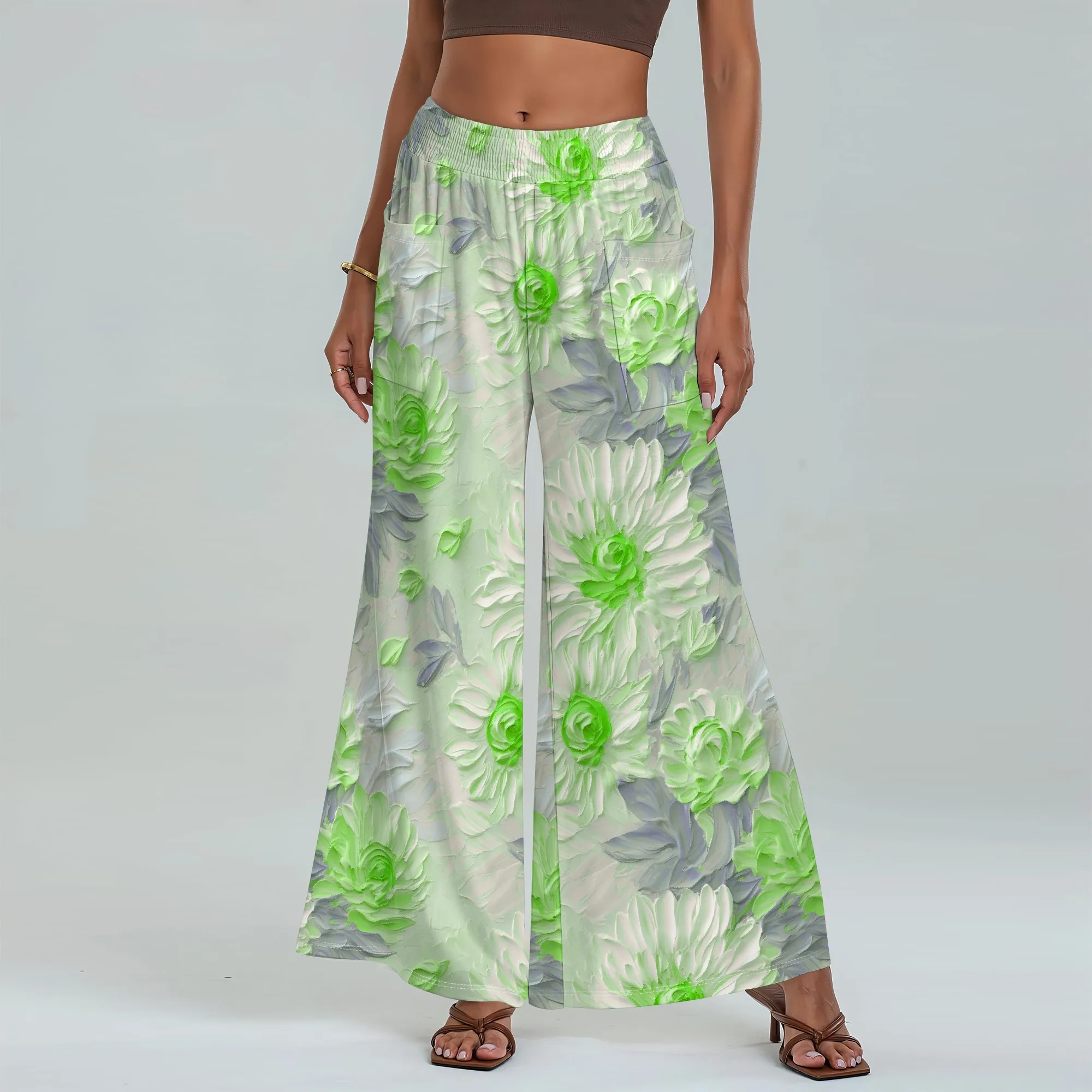 

Women's Wide Leg Pants with Pockets All Seasons Casual Comfort Spring Floral Pattern for Outdoor Picnic Cherry Blossom Festival