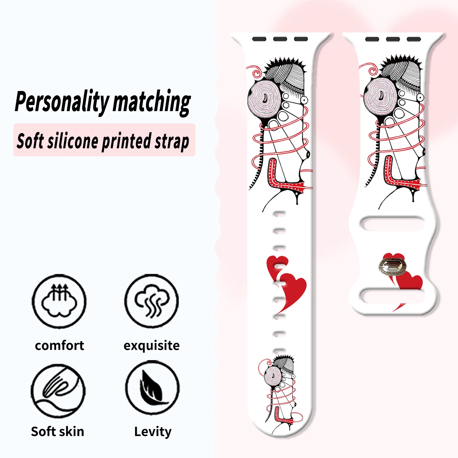 Artistic Creativity Pri nted Strap for Apple Watch 10 9 8 7 Silicone Band Replaceable Bracelet for iWatch 38mm 40mm 41mm 42mm
