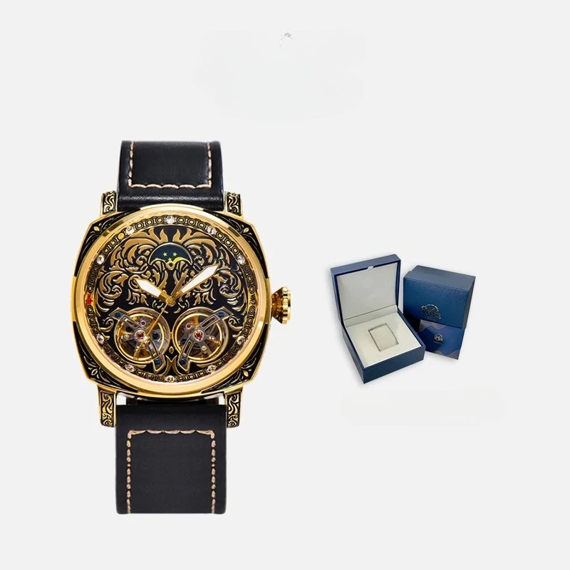 VRQ Double Flywheel Touristic Watch Men's Fashion Niche Trend Moon Phase Engraving Watch