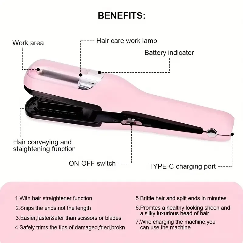 Recortador de pelo dividido inalámbrico recargable, elimina el cabello dañado, repara el cuidado del cabello, regalo del Día de San Valentín para niñas