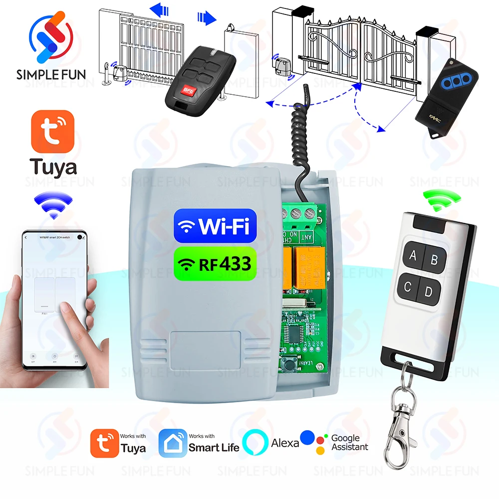 WiFi RF Garage Gate Sliding Door Opener Tuya Smart Switch Wireless Remote Control Switch 12V 24V Receiver Support Rolling Code