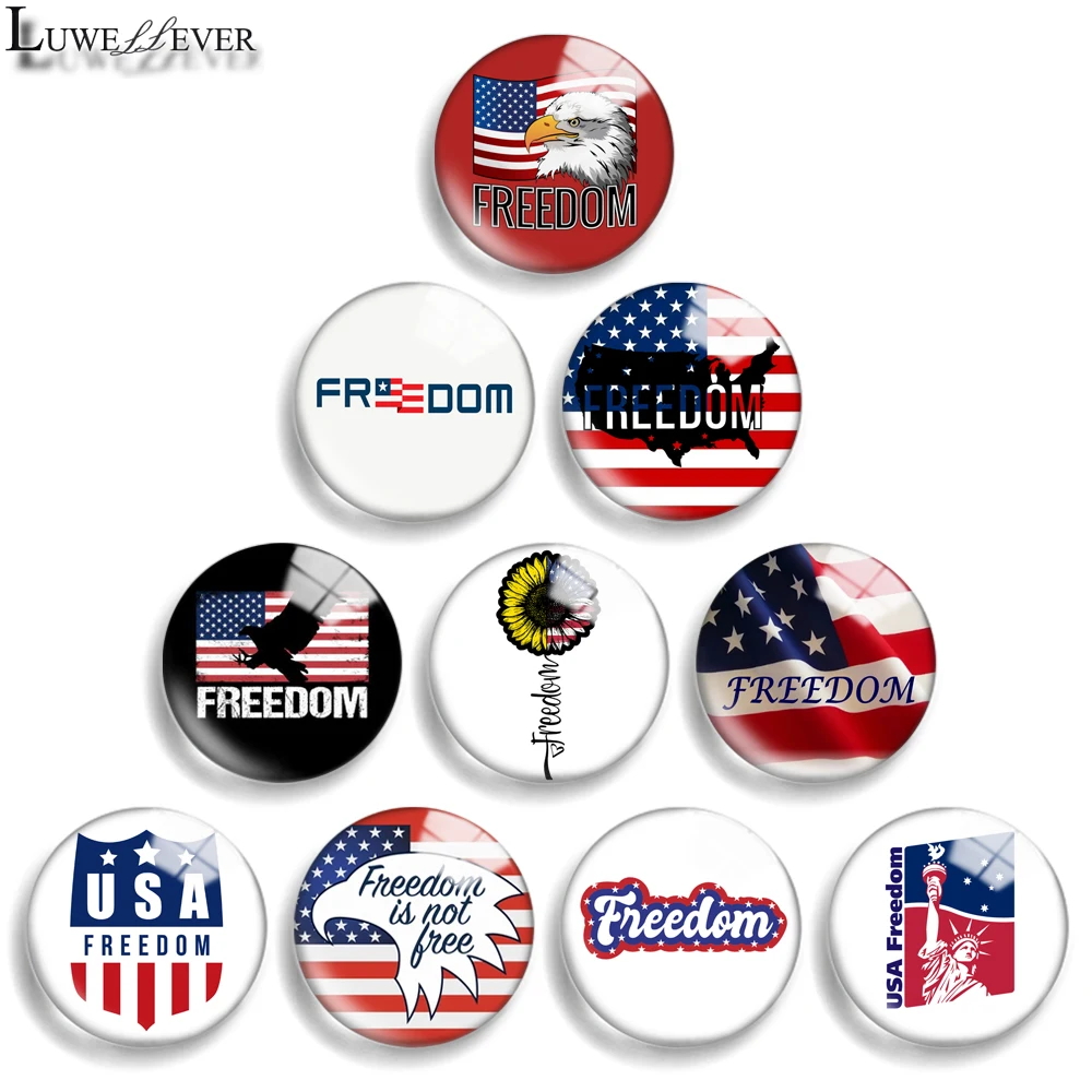 10mm 12mm 20mm 25mm 30mm 40mm 772 Freedom Mix Round Glass Cabochon Jewelry Finding 18mm Snap Button Charm Bracelet