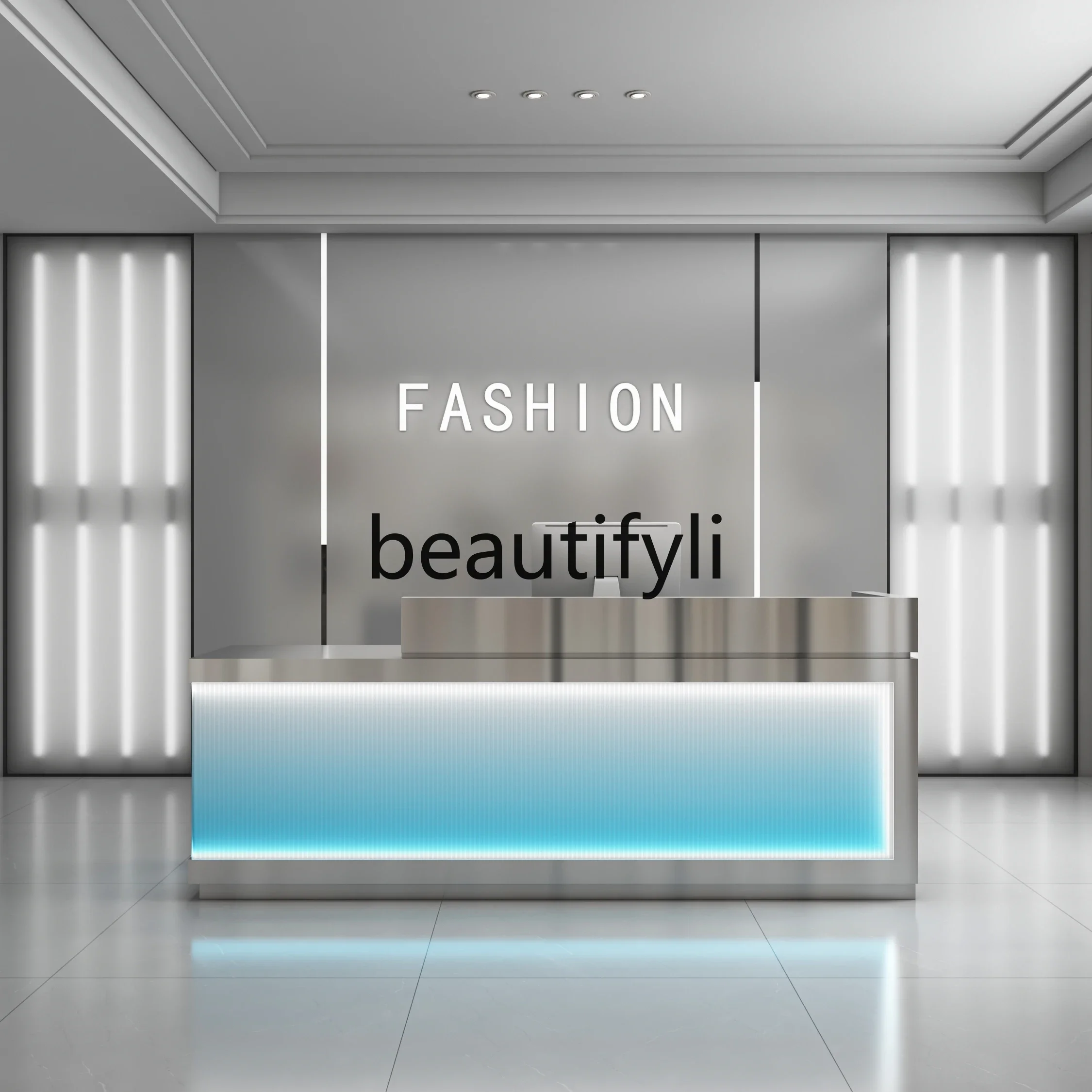 

A17 Simple Modern Stainless Steel Clothing Store checkout page Beauty Salon Hair Salon, Company, Reception Desk