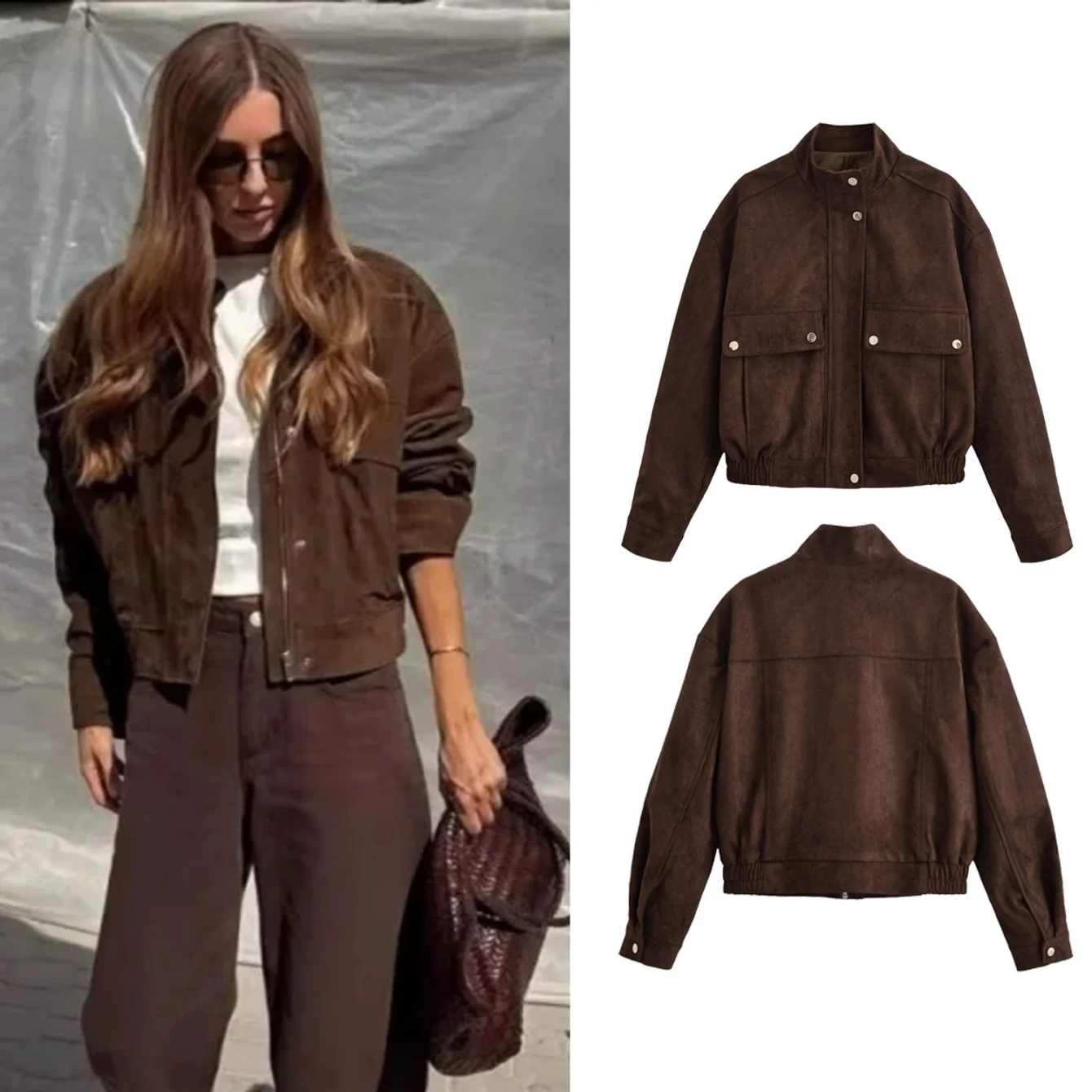 

Женские короткие куртки из искусственной замши, пальто, осень-зима, с длинными рукавами, декоративными карманами, эластичным подолом, женское повседневное шикарное пальто, уличная одежда