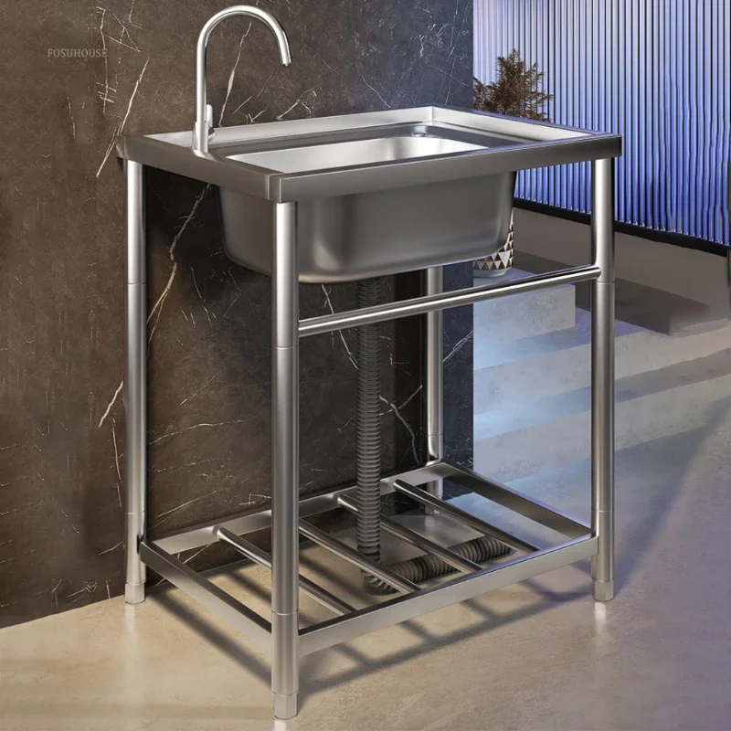 

Home Kitchen Sink 304 Stainless Steel Kitchen Sinks with Bracket Integrated Commercial Large Single Washing Sinks for Kitchen