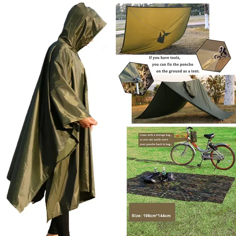 3 In 1 Outdoor Militare Giacca A Vento Impermeabile Cappotto di Pioggia Uomini Donne Impermeabile Tenda Da La Pioggia Del Motociclo Pioggia Poncho