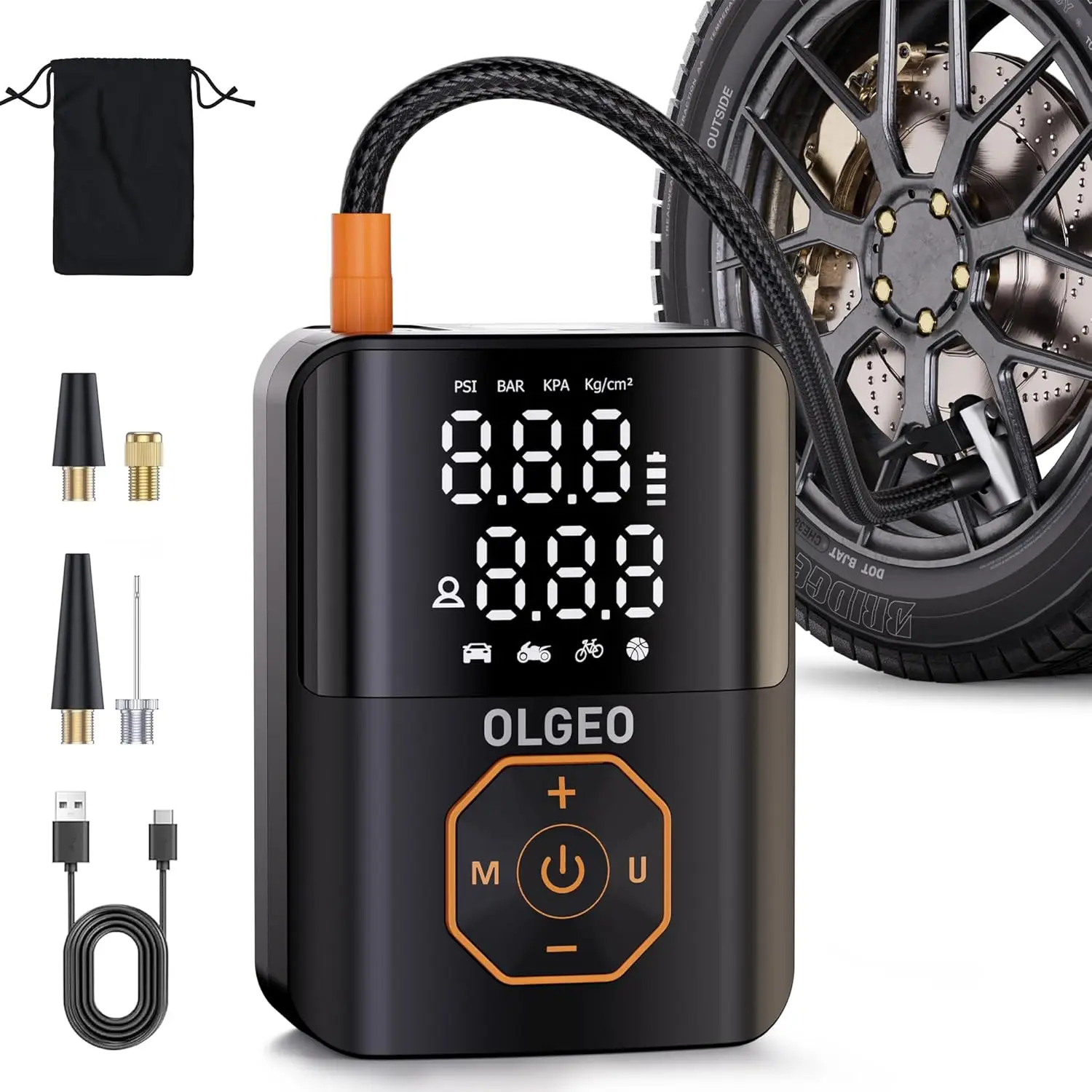 Portable Air Compressor with Digital Gauge, 160PSI for Car Motor Bike Ball, LED Light Auto Shut-Off