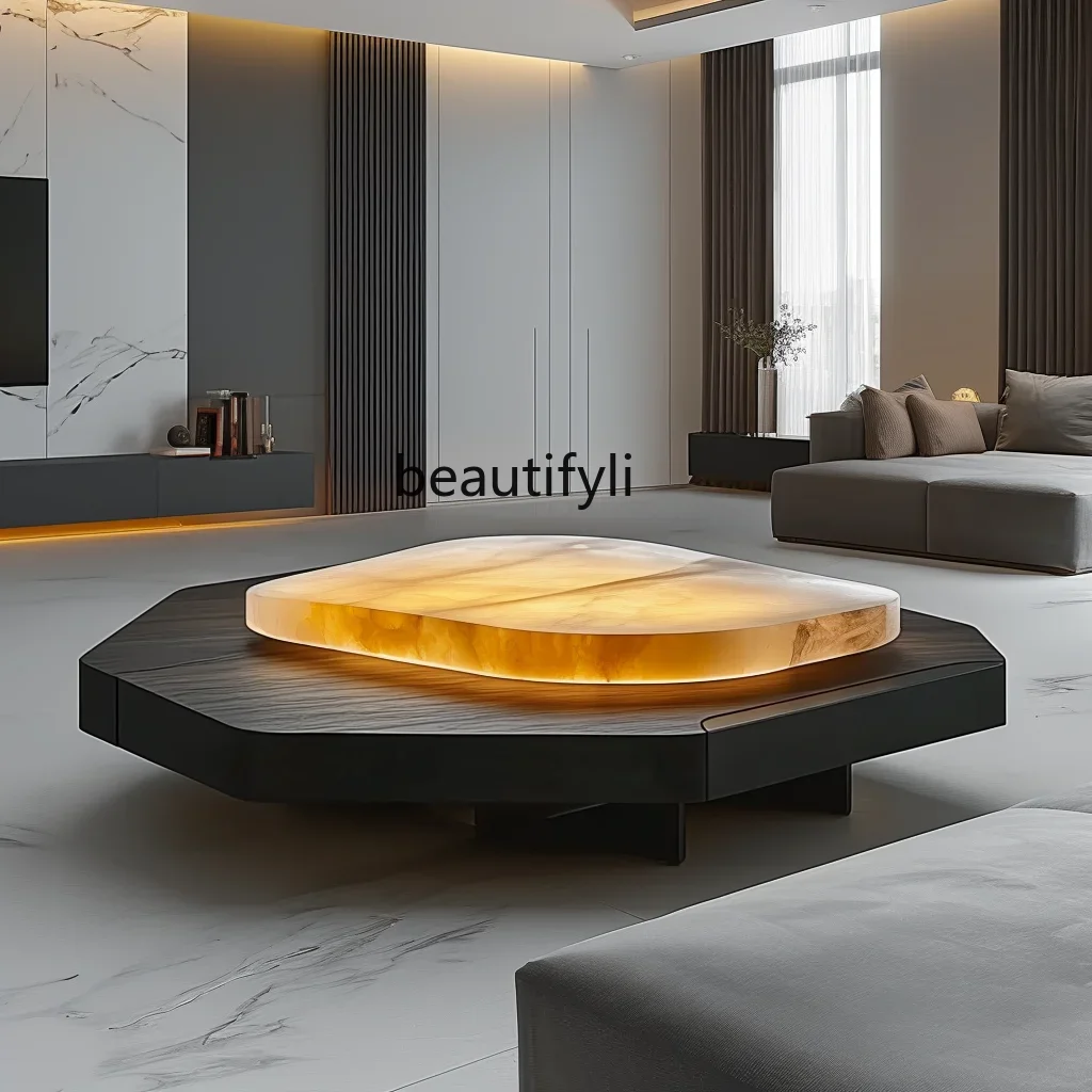 

l Modern simple wood luminous coffee table luxury stone square marble luxury, apartment tea table