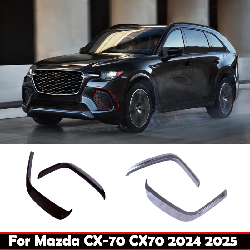 

For Mazda CX-70 CX70 2024 2025 ABS carbonfiber Car Front Bumper cover Blade Fog Light Eyebrow Wind Knife Cover Sticker trim