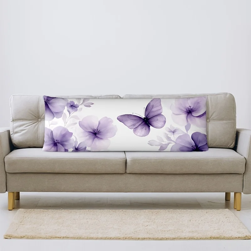 1pc Vintage Purple Butterfly Print Lumbar Pillow Cover - Reversible Zippered Cushion Cover Suitable for Sofa, Bed, Patio, Hand W