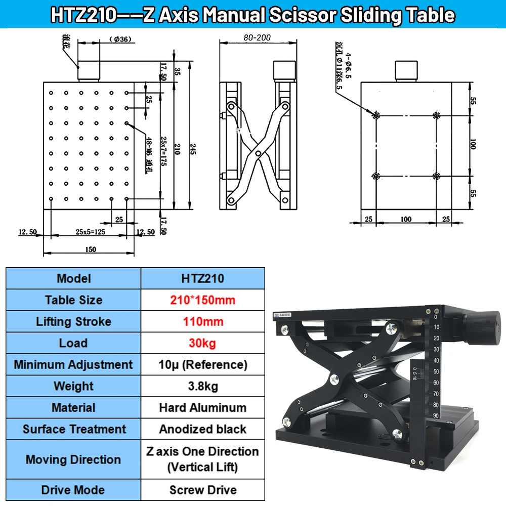 Z Axis Manual Scissor Lift Table Optical Vertical Lift Platform Fine-tuning Trimming Displacement Platform for Laser Marking