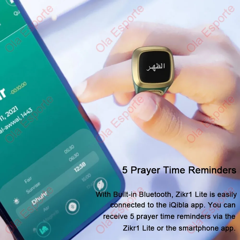 Iqibla Smart Tasbih Tally Counter for Muslims Zikr Ring Digital Tasbeeh 5 Prayer Time Vibration Reminder Waterproof Qibla Subhah