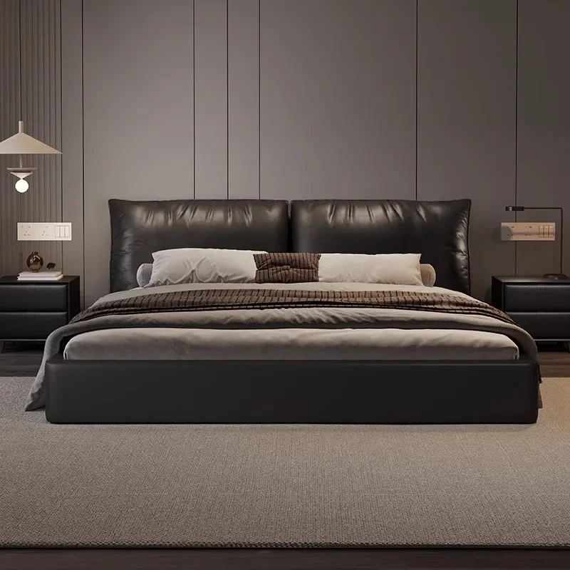 Italian minimalist leather  first layer cowhide double   master bedroom down soft bag  wedding  2 * 2 meters tatami b