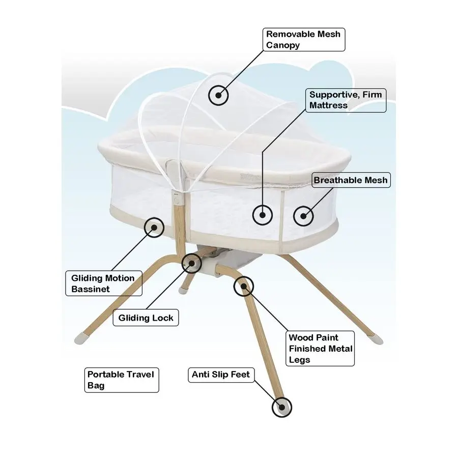سرير أطفال من Little Cloud Gliding، سرير أطفال محمول قابل للطي مع مظلة قابلة للإزالة وحقيبة سفر ومرتبة سرير أطفال مثالي، لو #2