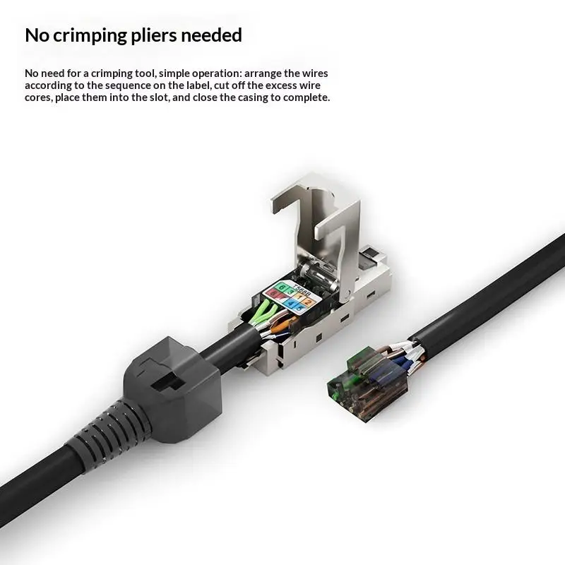 1Pc RJ45 Cat8 Cat7 Cat6a Connectors Tool-Free Zinc Alloy Shielded Ethernet Termination Plugs For 23AWG SFTP Cables