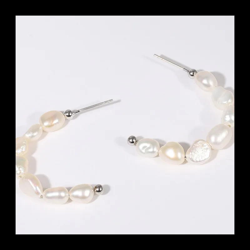 

Женское C-образное кольцо с натуральным пресноводным жемчугом и серебряной иглой Ins Wind Pearl