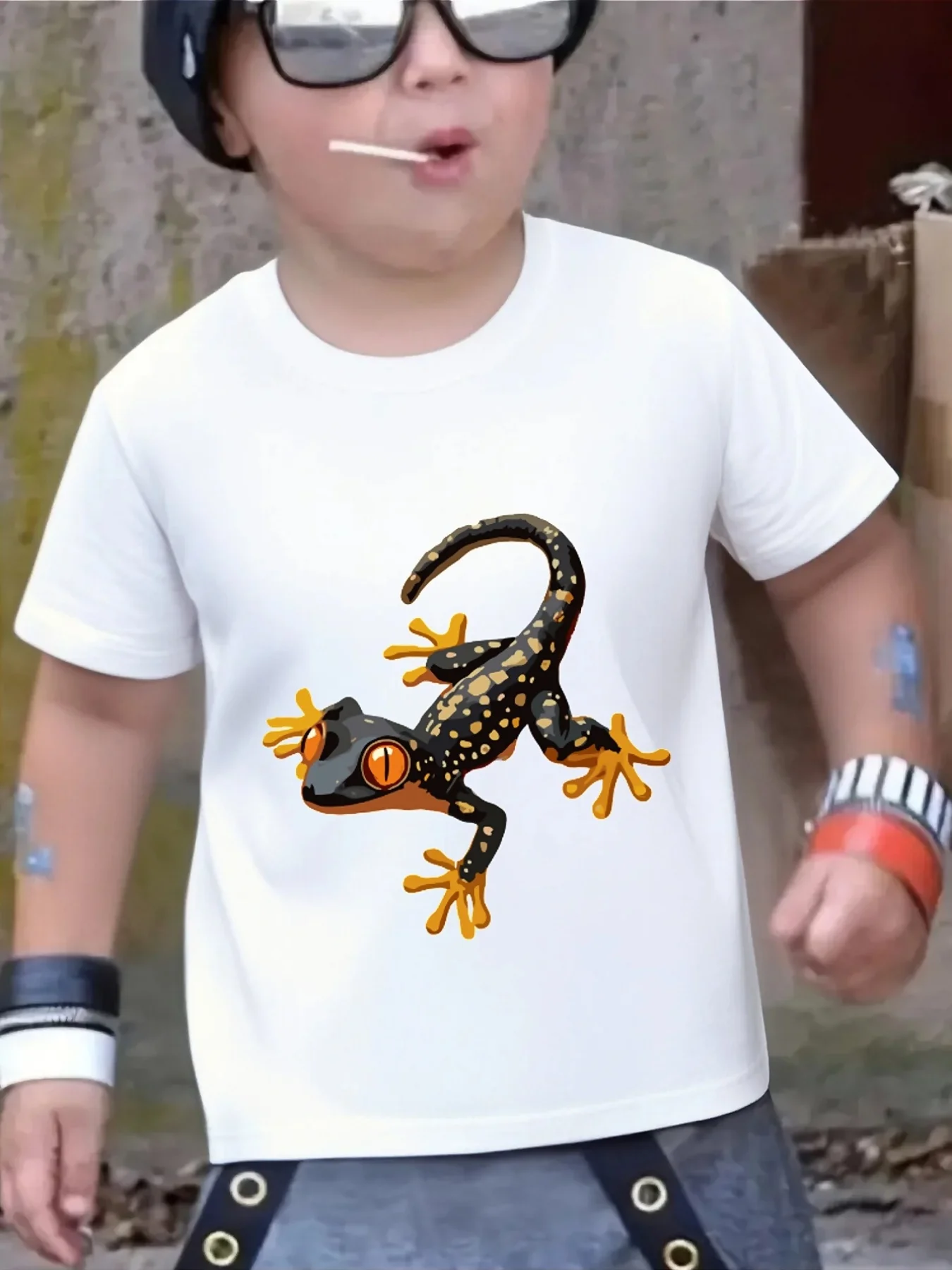 Black And Yellow Spotted Gecko Lizard Graphic Family Matching T Shirt Boys Girls Short Sleeve Summer Crew Neck Casual Tops
