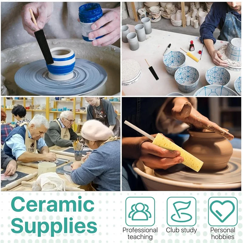 -A89Z 12 قطعة إسفنجة للطين، أدوات تشذيب الفخار عصا الرمي والتركيب والنحت لتشكيل الفنان