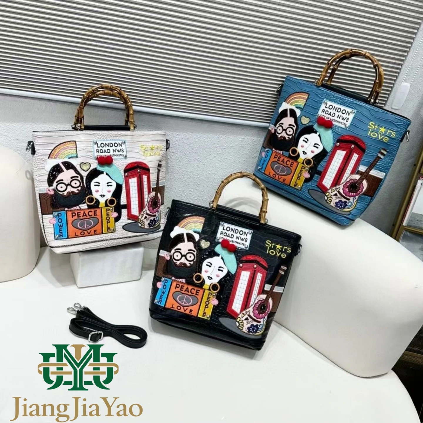 Women's Vintage  Bamboo Handle Handbag New Color Blocked Embroidered Shoulder Bag Versatile Large Capacity Square Crossbody Bag