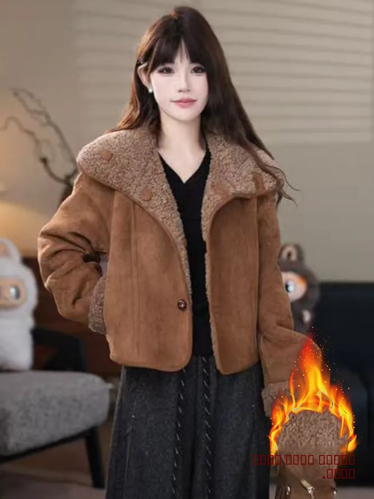 

Thiened Fce Winter Jaet Women's Anti-aging Trendy Streetwear Warm Top Long Sve Casual Loose Fit Classic Collar