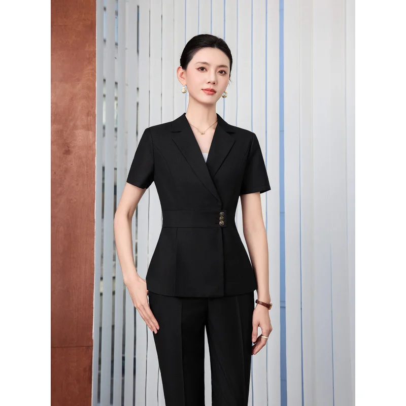 Elegant short-sleeved blazer for women, summer thin professional attire, goddess-style jewelry store workwear suit