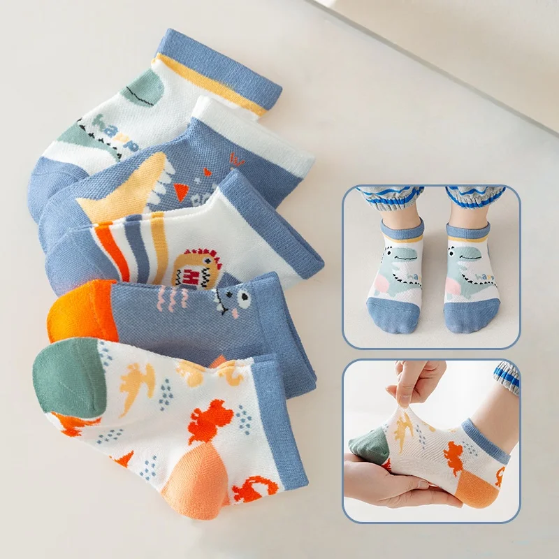 10pairs Children\'s Socks Thin Cotton Socks Breathable Short Socks Unisex Wear Cute Girls Socks Cartoon Boys Socks