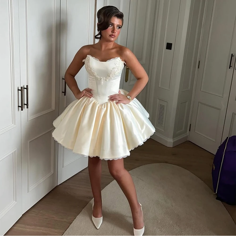 

Vintage Short Wedding Dresses Puffy Ball Gown Beading Applique Lace V Neck Bridal Gowns for Women Ruched Corset vestido de novia