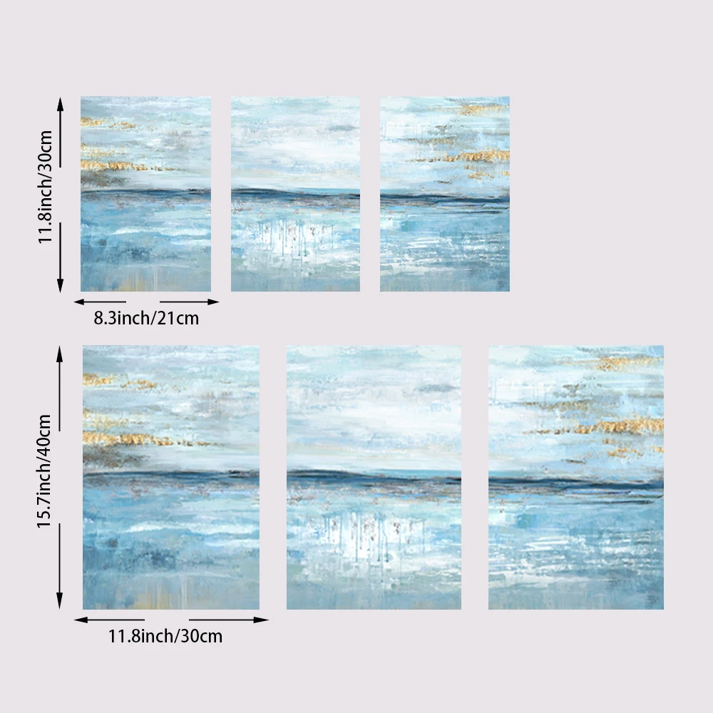 3PCS Frameless Posters Abstract Light Blue Gold Foil Canvas Painting Pictures Nordic Wall Art Print For Living Room Home Decor