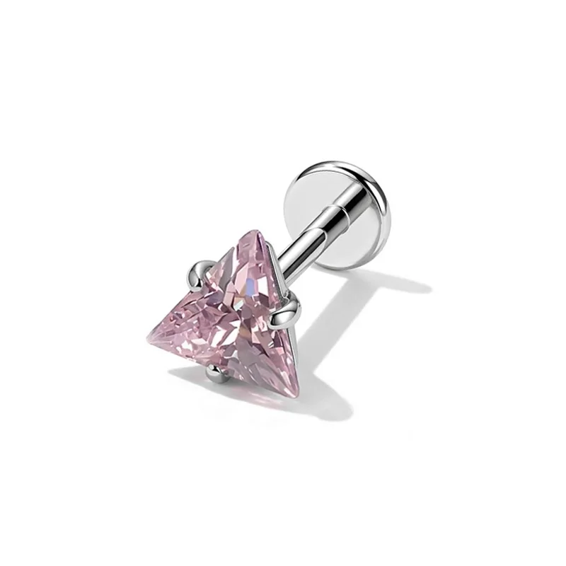 Triangle CZ Pink G23 Titanium Labret Studs, Cartilage Jewelry