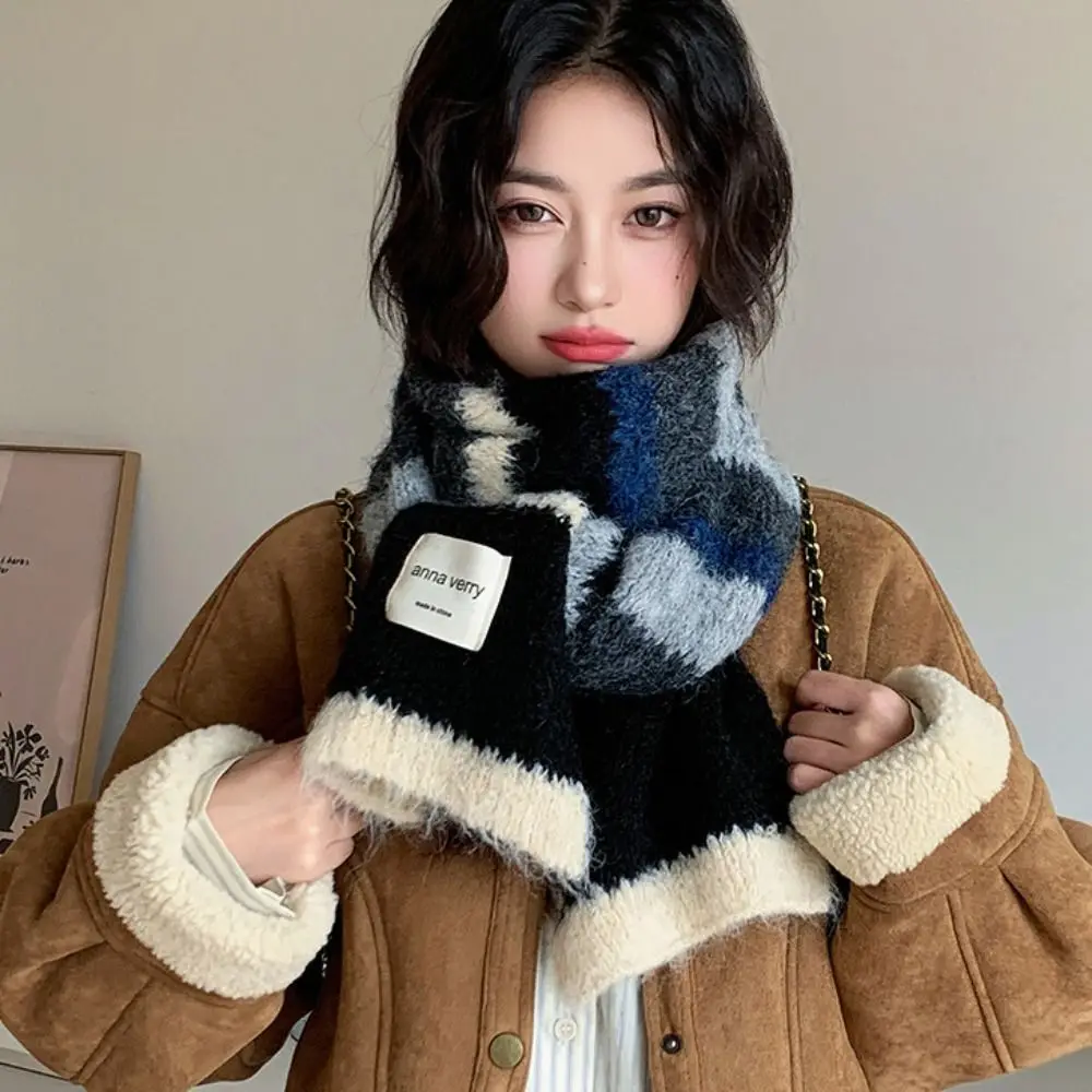 

Роскошный корейский стиль, разноцветная кашемировая шаль, ветрозащитный утолщенный вязаный шарф в полоску, теплые красочные женские зимние шарфы, осень