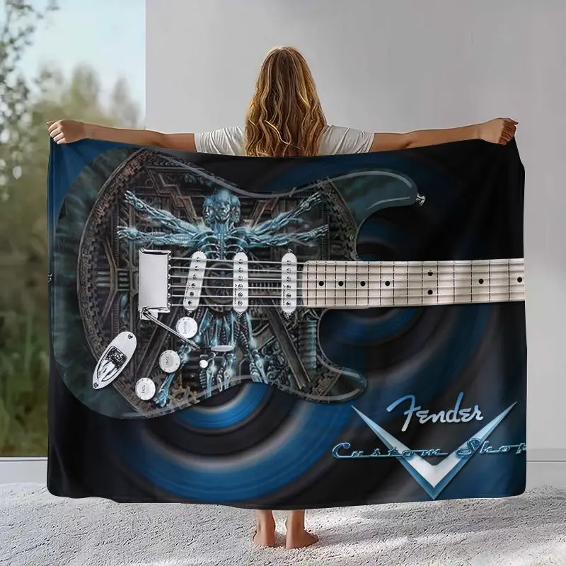 Fender Guitar Theme Rock Music Soft Flannel Blanket,Cozy Warm Throw Blanket for Bed,Sofa,Living Room,Picnic,Camping,Home Decor