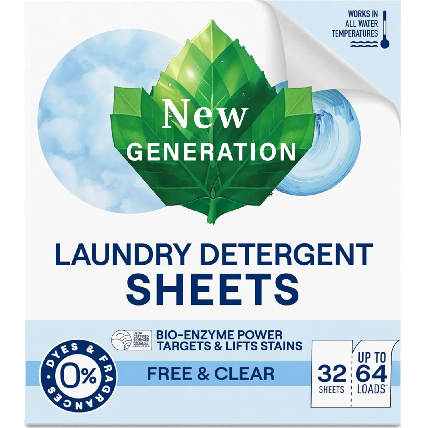 Laundry Detergent Sheets 32ct Free Clear Removes Tough Stains Safer for Your Family