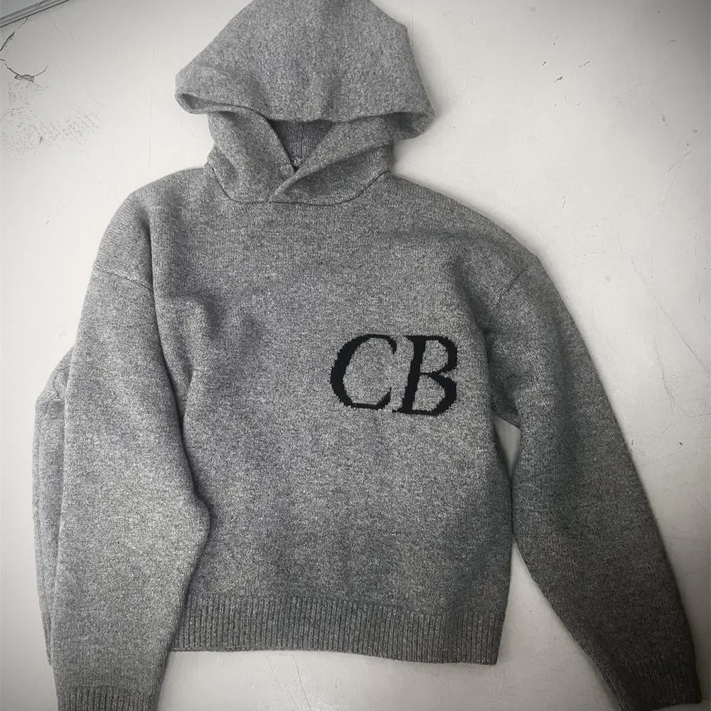 25SS Best Quality Oversized CB Logo Jacquard Sweater Hooded Women Men Casual Couple 1:1 Tags Black White Gray Knit Hoodie