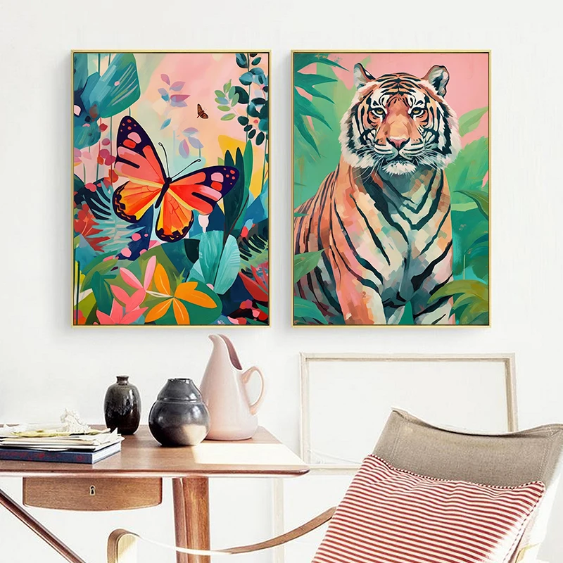 Animal Toucan Jungle Cheetah Pink Leopard Tiger Zebra Dopamine Poster Print Wall Art HD Pictures Canvas Painting Room Home Decor