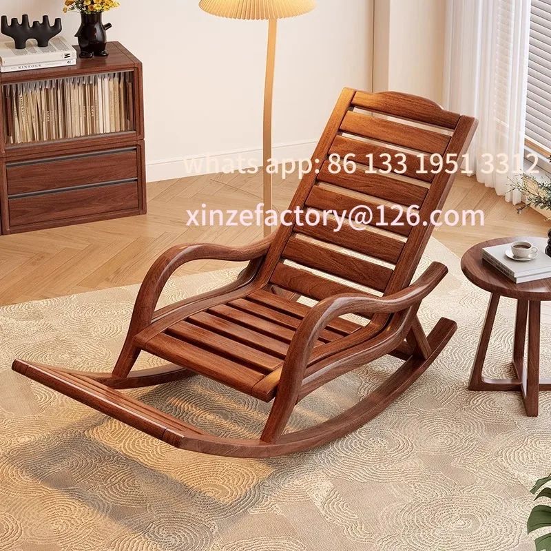 Customizable Solid Wood Rocking Chair Black Walnut Single Lazy Sofa Household Lunch Break Reclining  Balcony Leisure Chair