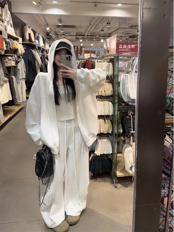 

plus Size Women's Lazy Sle Casual Zipper Hoodie Jaet High Waist Loose Wide Leg Pants Two Piece Set Autumn Winter Faion