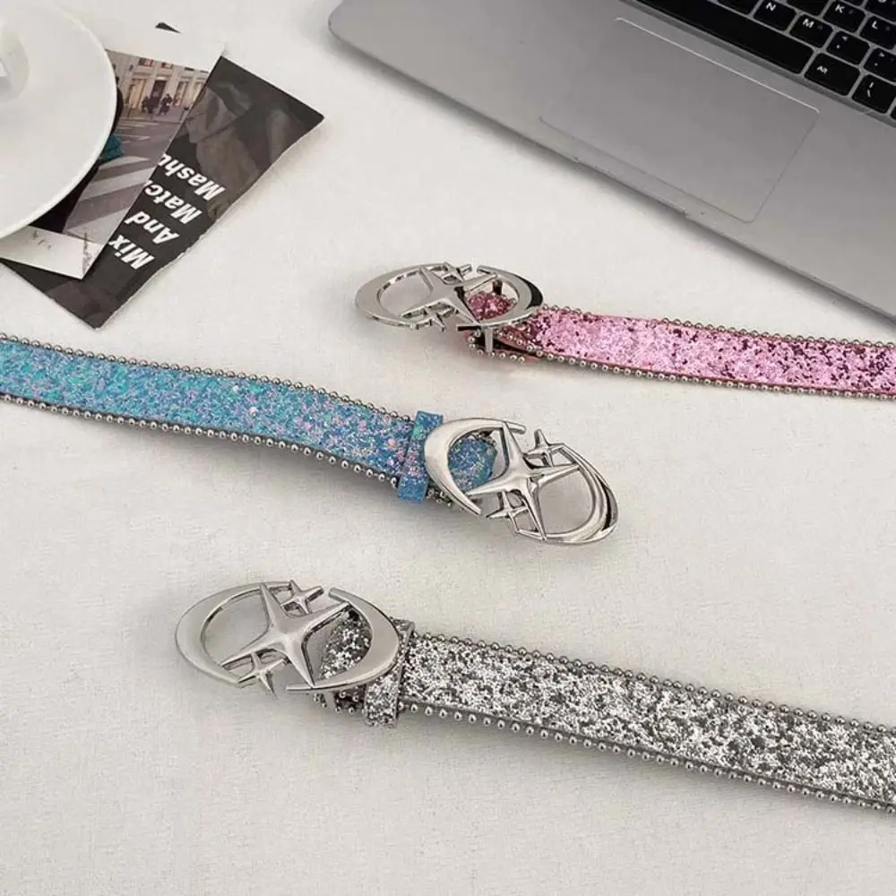 เข็มขัดประดับเลื่อม Y2K เข็มขัดสำหรับผู้หญิงที่ปรับได้พันปีอเนกประสงค์เข็มขัดตกแต่งยีนส์สไตล์ cewek seksi