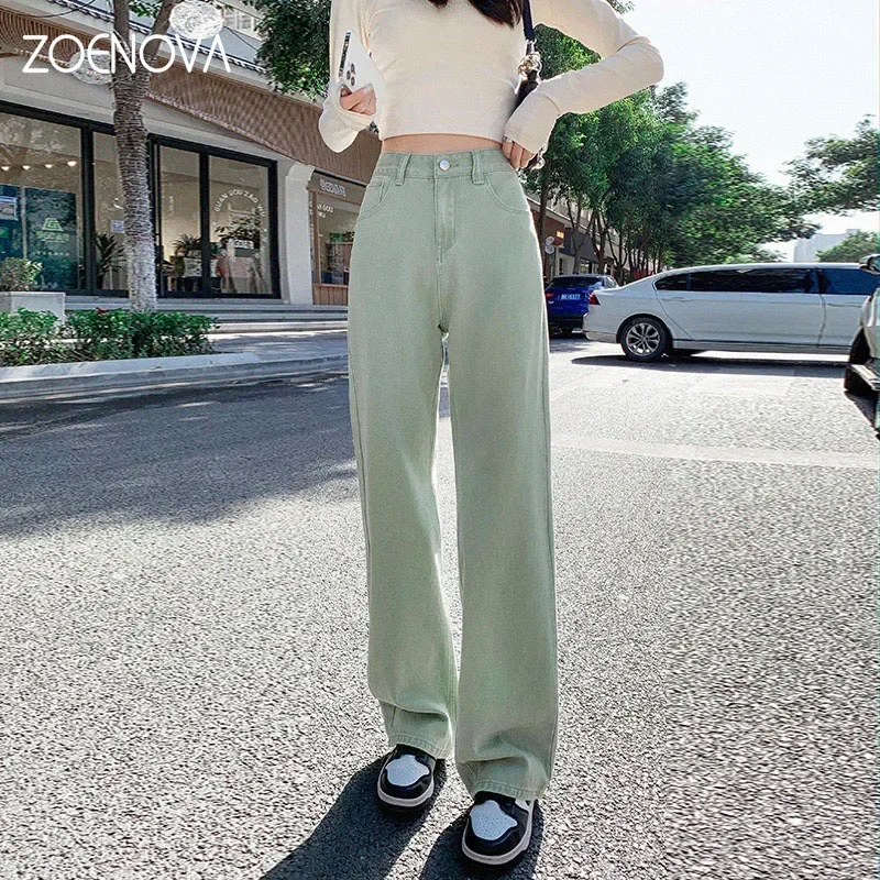 Green Women Jeans High Waist Loose Straight Leg Femme Jean 2023 Spring Fashion Y2k Casual Streetwear Female Pants Baggy Trouser