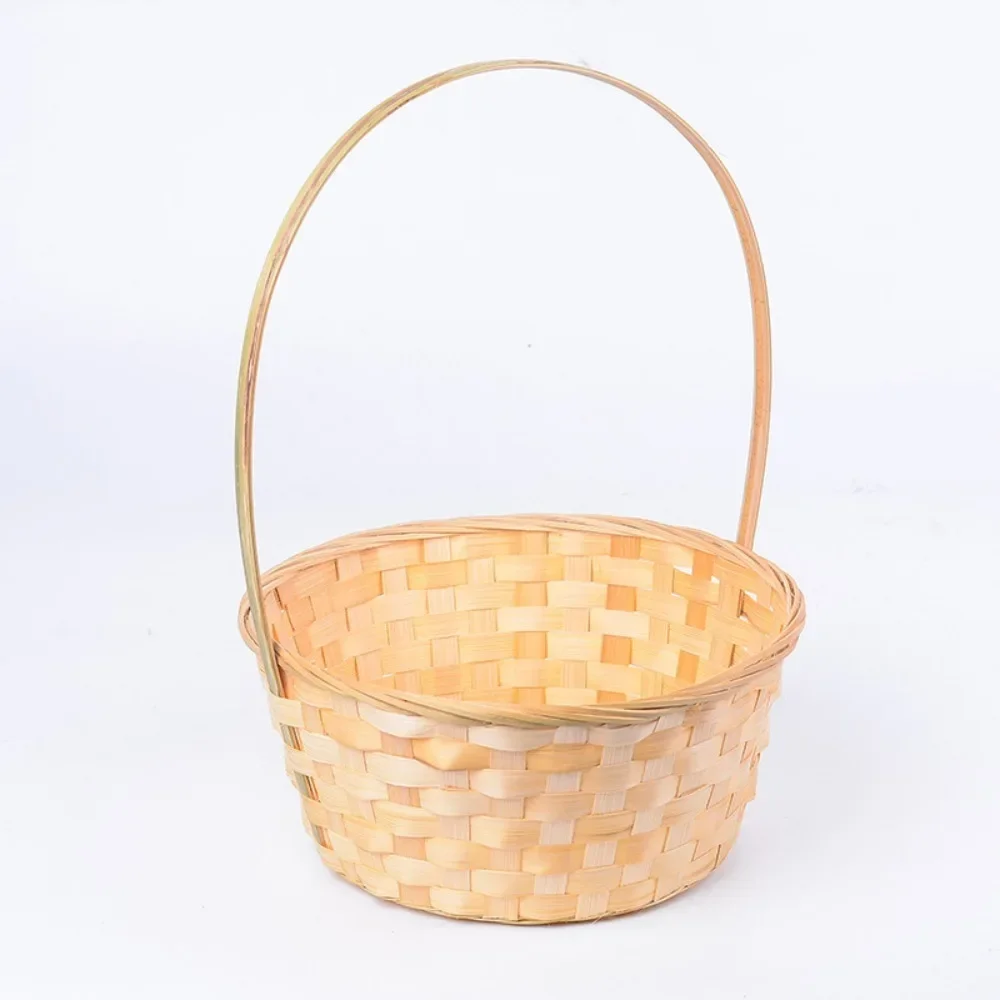 New Handmade Storage Basket Kitchen Accessories Durable Rattan Fruit Basket Multifunction Long Handle Bamboo Flower Basket