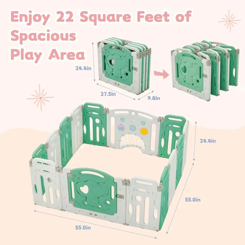 روضة بلاستيكية قابلة للطي مكونة من 14 لوحة مع باب قفل ومشغل موسيقى وهدف كرة القدم وتروس دوارة للأطفال والأطفال الصغار في Li #2