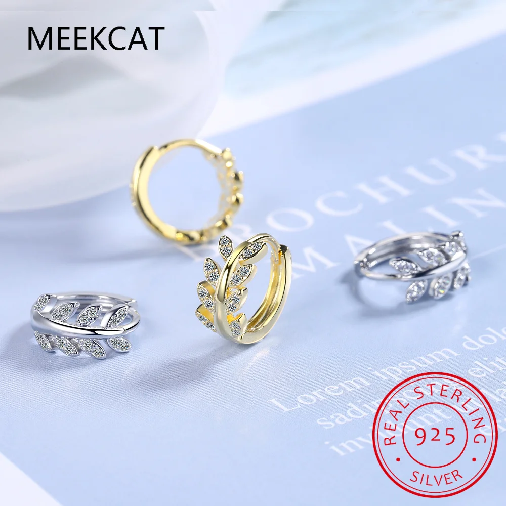 925 Sterling Silver Autumn Leaf Ear Buckles Shine Zircon Leaves Hoop Earrings for Women Girls Simple Fine Jewelry SCE1636