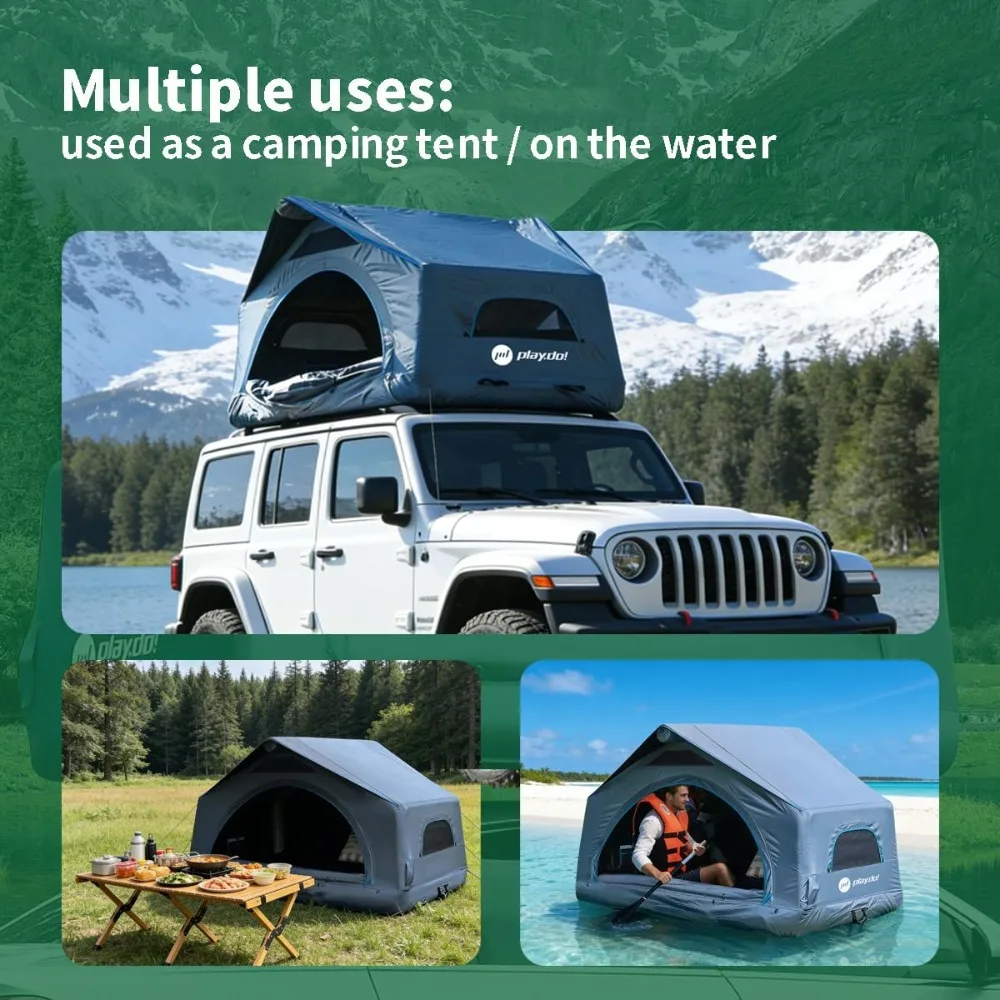 Inflatable Rooftop Tents for Camping Easy Setup Tent for Top of Car Roof Tent Pickup Truck SUV Tents Blow Up with Strip Light, L
